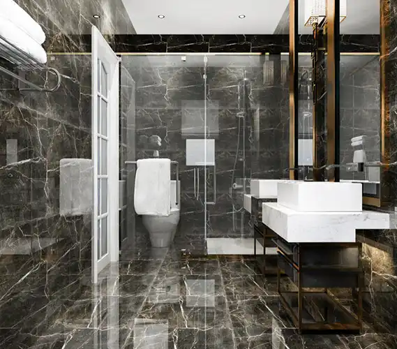 Bagno moderno con sanitari, lavabo e doccia